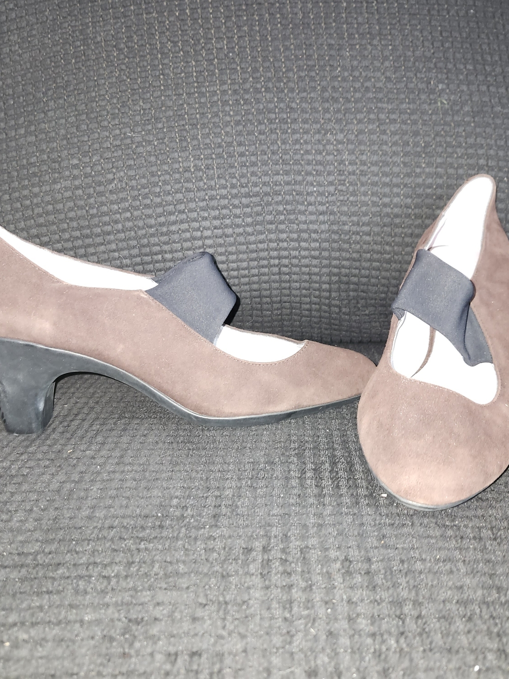 Johnston & Murphy Brown Suede Mary Jane Heels with Elastic Strap